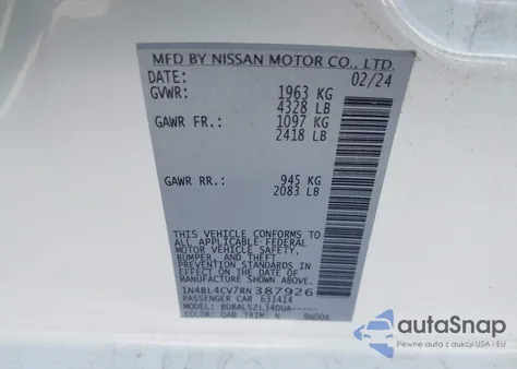 2024 Nissan Altima Sr Fwd z USA, uszkodzony, nr VIN 1N4BL4CV7RN387926